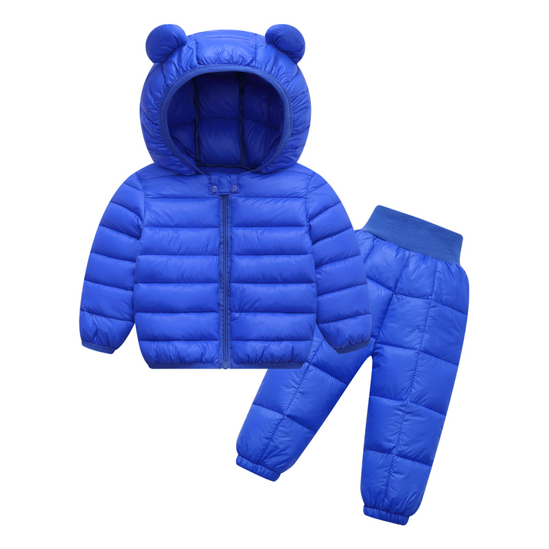 New children's down cotton jacket light and thin set for babies, small and medium-sized children, boys and girls, inner liner baby pants, two-piece set for winter Specification image