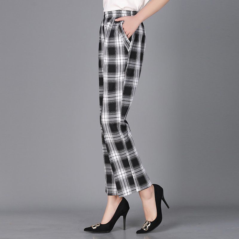 Middle-Aged And Elderly Women's Summer Women's Pants Elastic Waist Cotton Hemp Pants Elderly Casual Nine-Point Pants Grandma Loose Pants details Picture