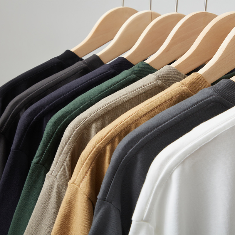 230g pure cotton loose off-the-shoulder solid color short-sleeved T-shirts for men and women with round collars, paired with oversized couple tops details Picture