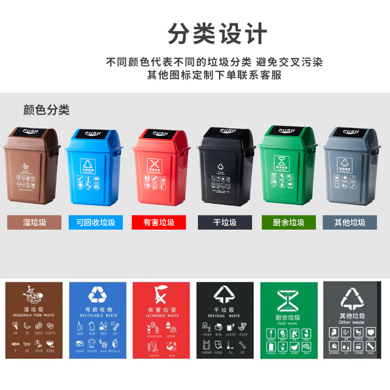 Shake Lid Classification Trash Can Household Large Thickened Outdoor With Lid Kitchen Clamshell Plastic Litter Box Square details Picture