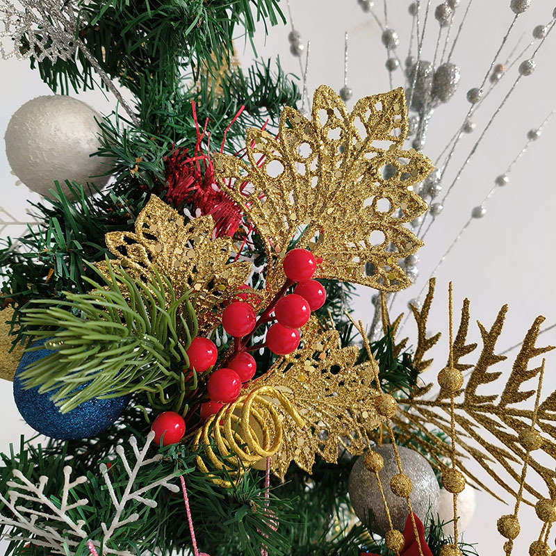 Christmas Decorations Gold Powder Leaf Berries Decorated Tree Branches Christmas Tree Plug-In Atmosphere Supplies Simulated Tree Branches Berry Branches Application Scenario