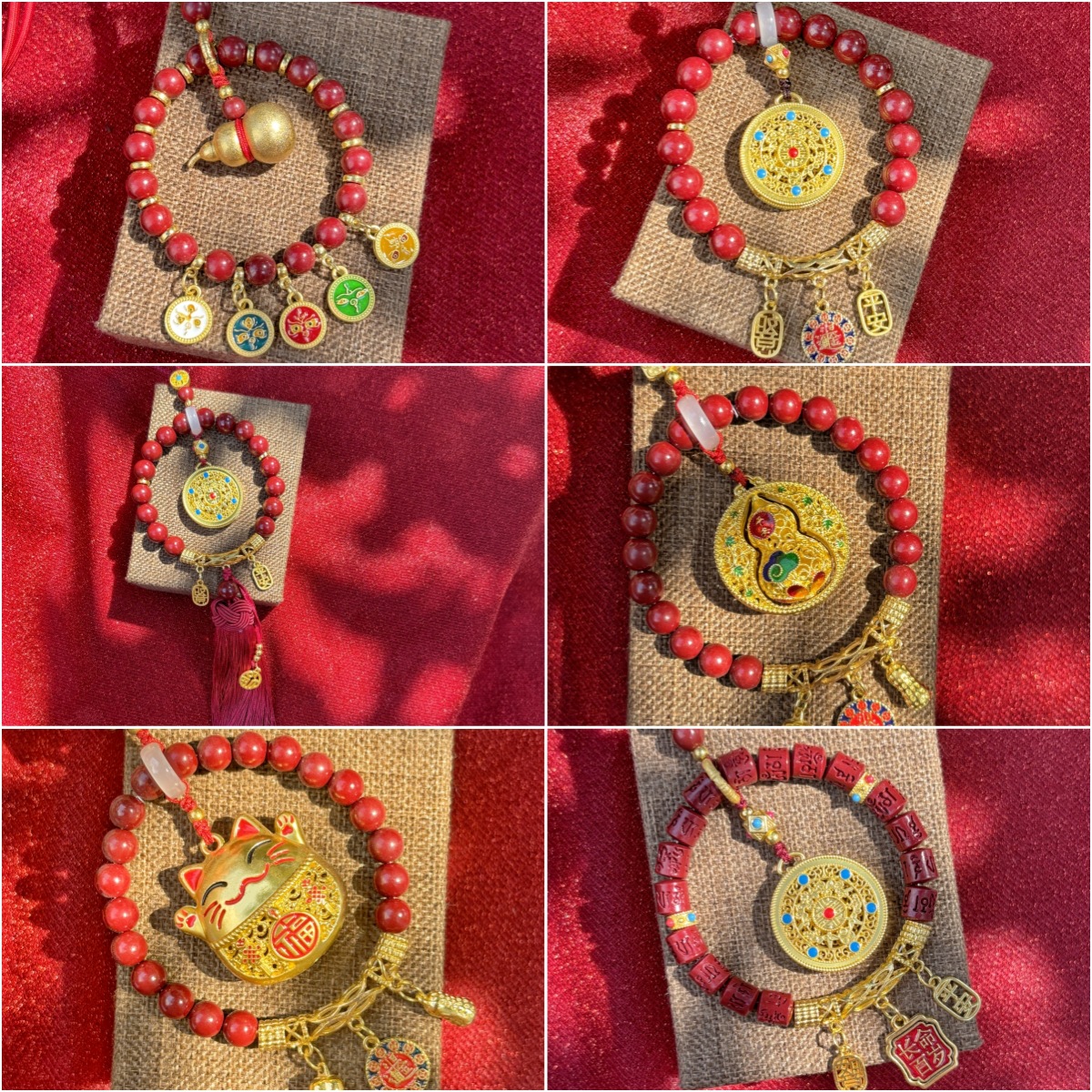 爆闪新中式五路财神车挂五彩算盘锁高档车饰琉璃朱砂招财汽车挂件