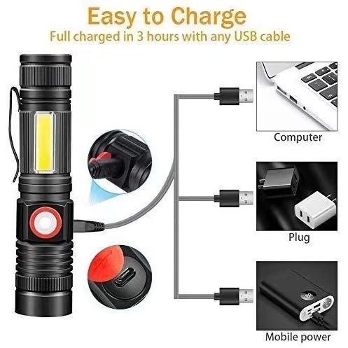 Cross-border new USB outdoor zoom multi-functional aluminum alloy high-intensity flashlight T6+COB with magnet details Picture
