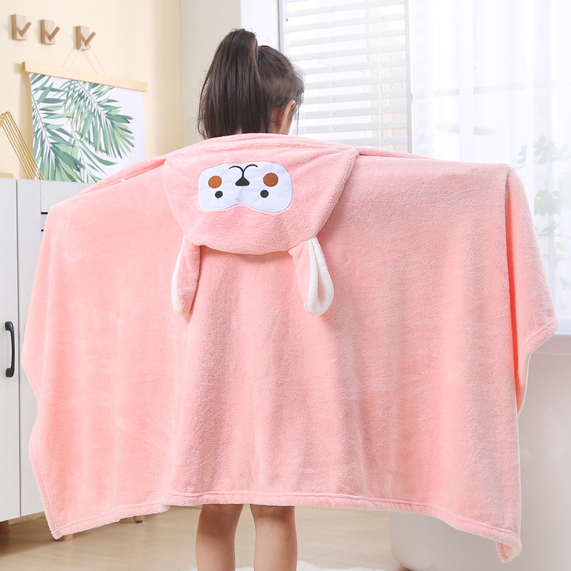 Children's Bath Towel Hooded Cloak Cloak Absorbent Baby Hooded Bathrobe Cartoon Baby Coral Velvet Children's Bath Towel