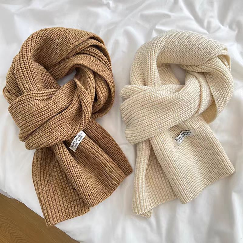 韩系绵羊毛针织毛线围巾女秋冬氛围感显白加厚保暖纯色围脖情侣款详情14