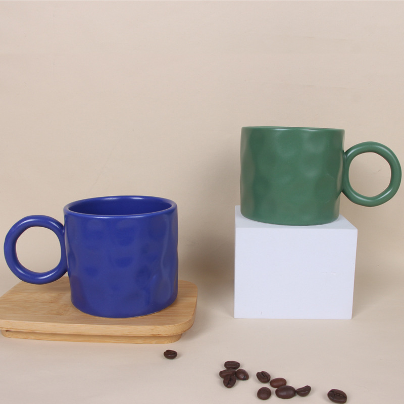跨境热销陶瓷马克杯 创意克莱因蓝大耳朵水杯简约实用早餐咖啡杯
