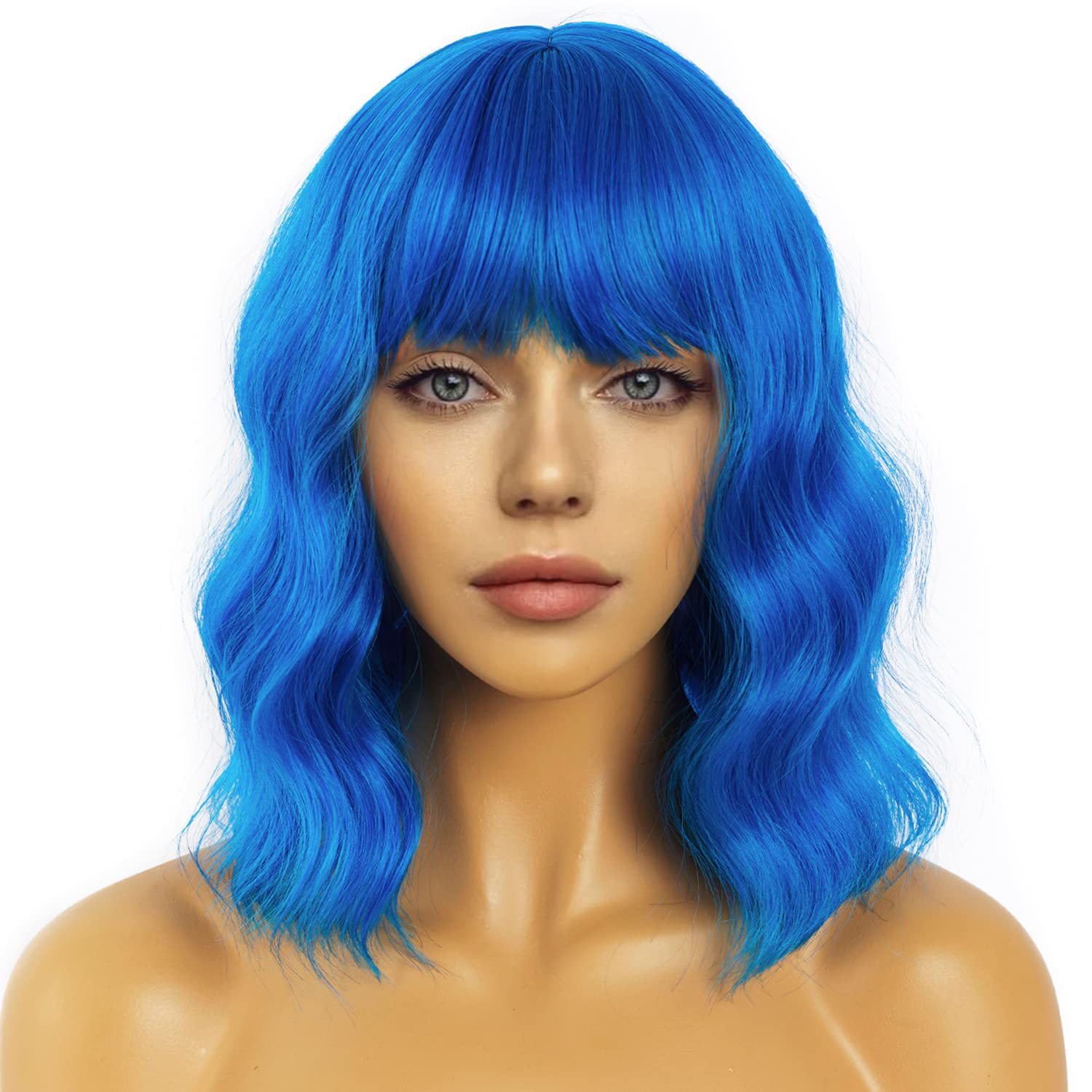 Short Bob, wavy bangs, loose and curly, shoulder-length synthetic role-playing girl wig Bob
