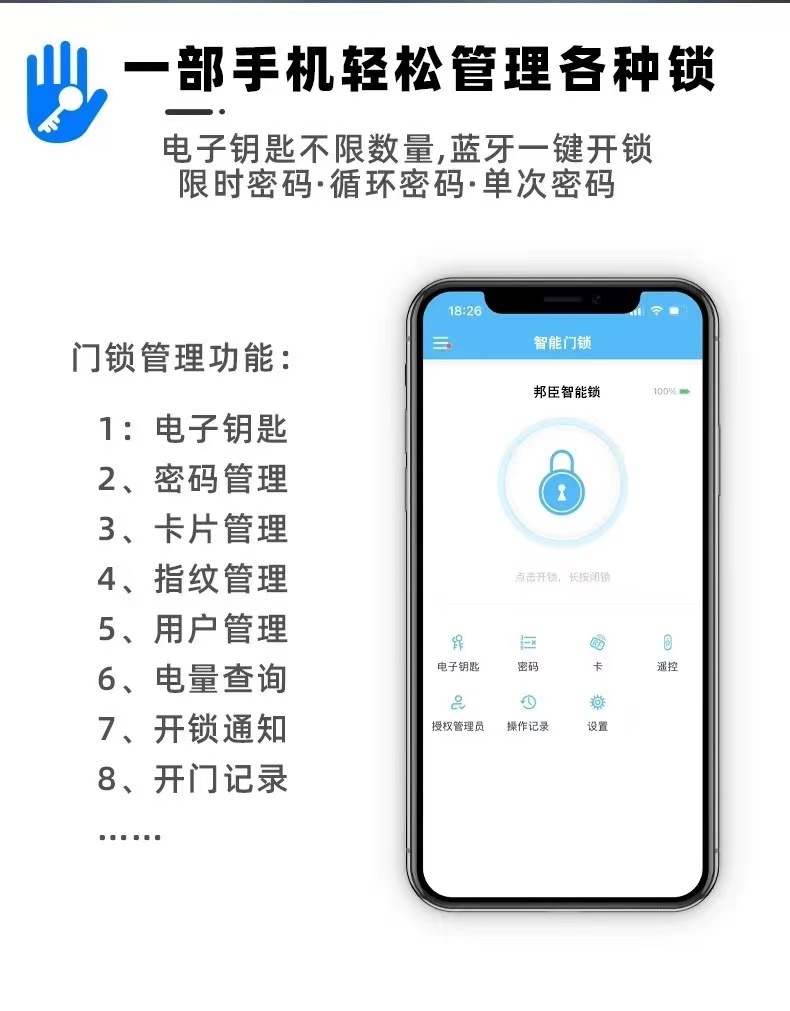 木门指纹锁办公室密码锁卧室门家用智能锁公寓管理电子锁通通锁详情5