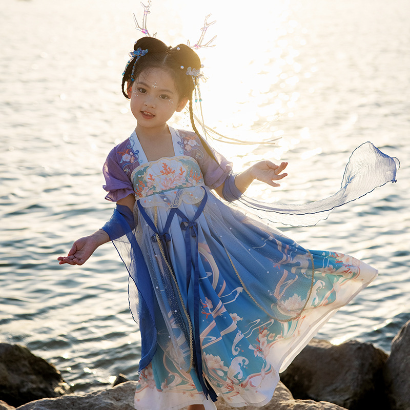 … الكيانات يقتصر العلم البلاتين HanFu الفتيات رقيقة الفقرة جنية ستتمتعون أستثمر فوق تنورة Ru النساء الطفل اللباس صيف Specification image