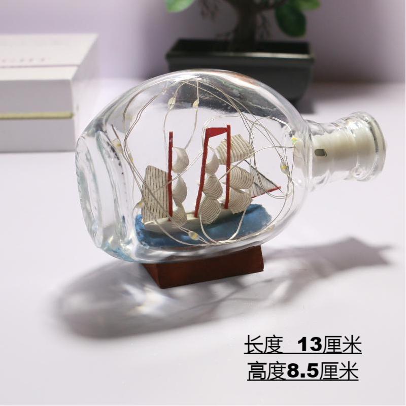 瓶漂流瓶带灯工艺地中海风格瓶中船一帆风顺帆船家居玻璃制品摆件