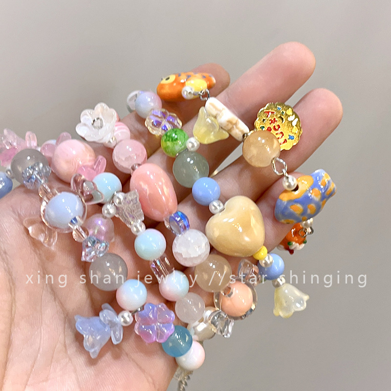 店主推荐【半勺奶酪】diy手链可爱少女水晶串珠闺蜜ins手机链批发