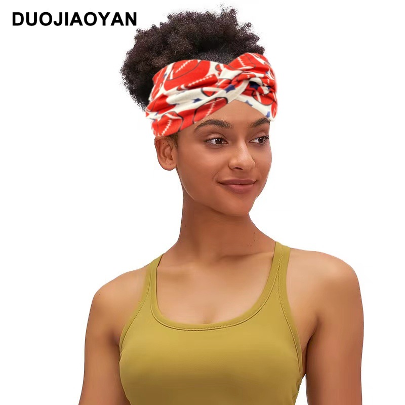 New cross-sport headband from Europe and America, rugby print elastic band, fashionable wide-edge knotted sweat-absorbing headband details Picture