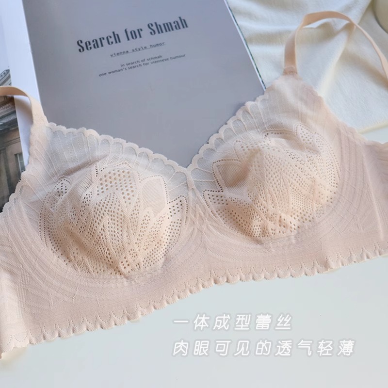 Summer lightweight, seamless and breathable underwear, large breasts make smaller, comfortable, gathering and tapering, no steel ring lace latex bra Specification image