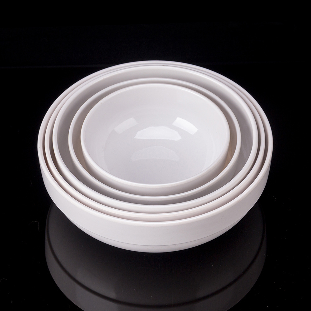 Melamine White Straight Rimmed Bowl Korean Cuisine Kimchi Bowl Salad Dessert Bowl Barbecue Rice Bowl Imitation Porcelain Rimmed Round Low Bowl details Picture