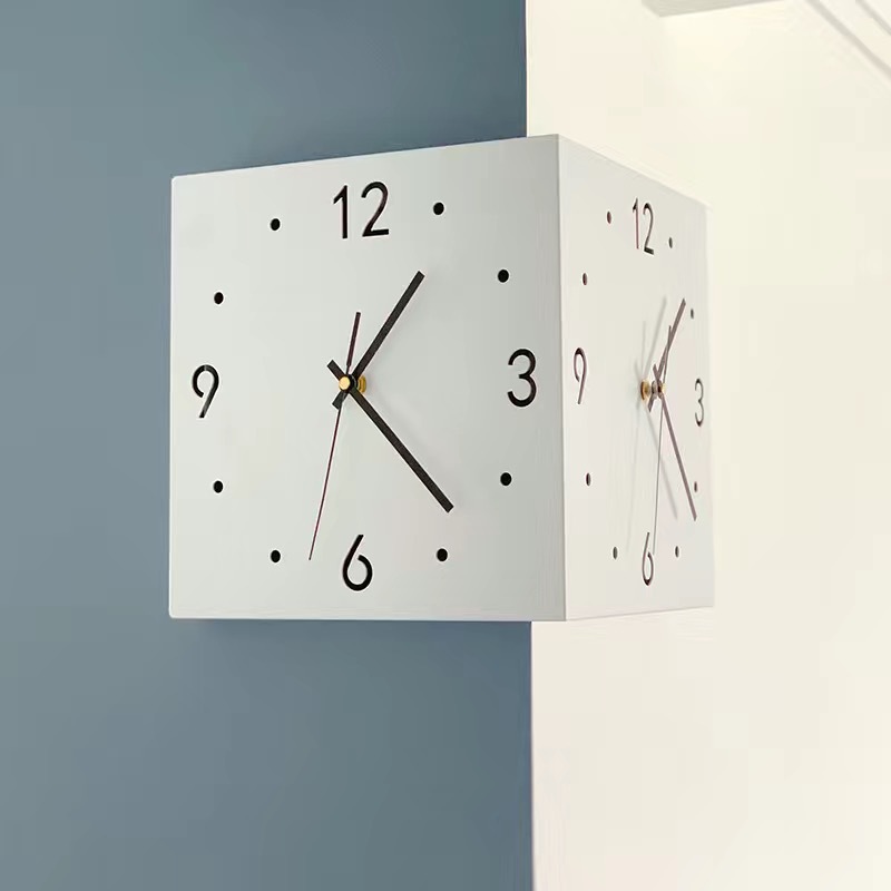 Ins-style corner clock wall clock, creative, simple and modern living room wall clock, no need for drilling, fashionable square clock, corner wall clock Specification image