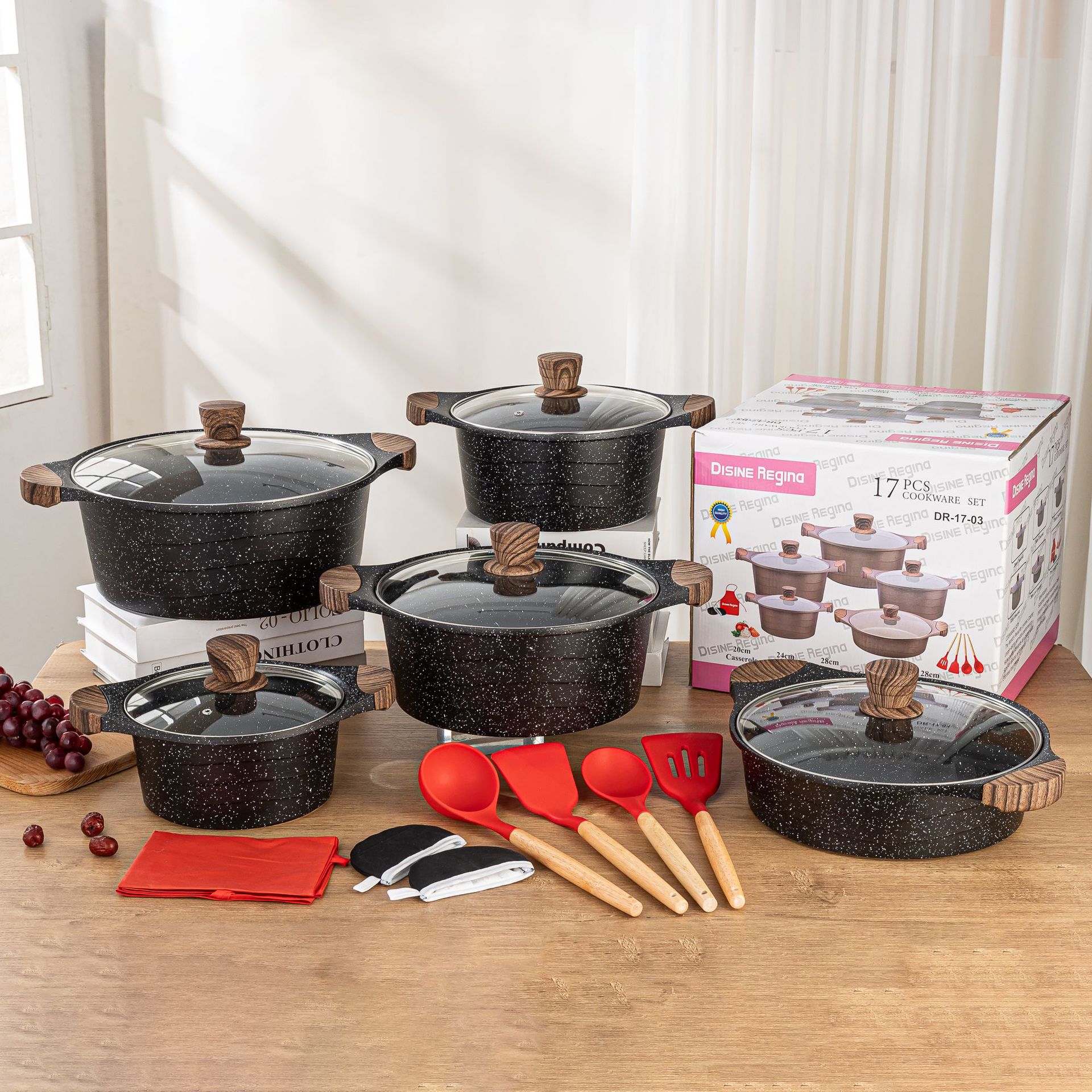 Wholesale 17pcsNon-Stick Aluminum pot set 外贸批发铝锅17件套
