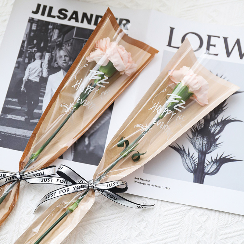 Flower bag Transparent opp kraft paper bag Goddess Festival single bouquet packaging waterproof rose bag details Picture