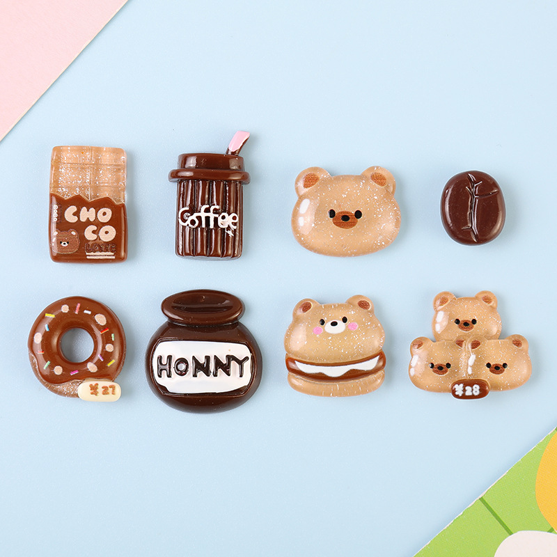 Resin Accessories Coffee Color Bear Children Fun Cartoon Diy Accessories Cream Glue Phone Case Shoe Buckle Patch Hair Clip Material details Picture