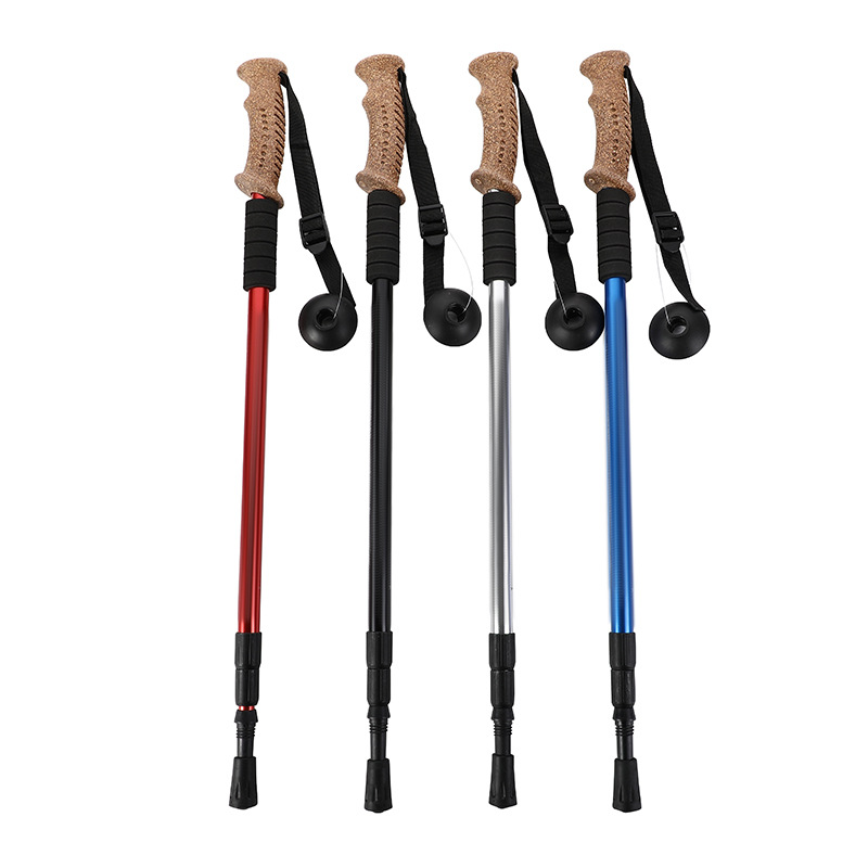 Small Cork Handle Aluminum Alloy Portable Collapsible Outdoor Hand Climbing Poles