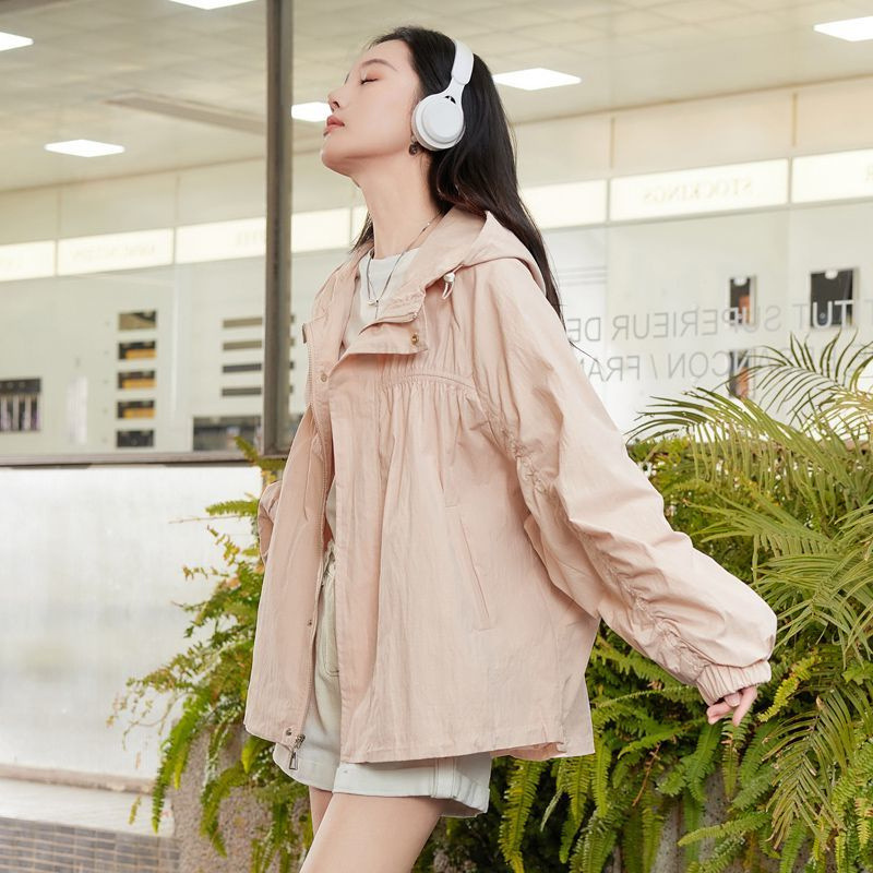 Spring new large-sized loose jacket, casual hooded windbreaker, women's fashion jacket, trendy design sense, pink jacket