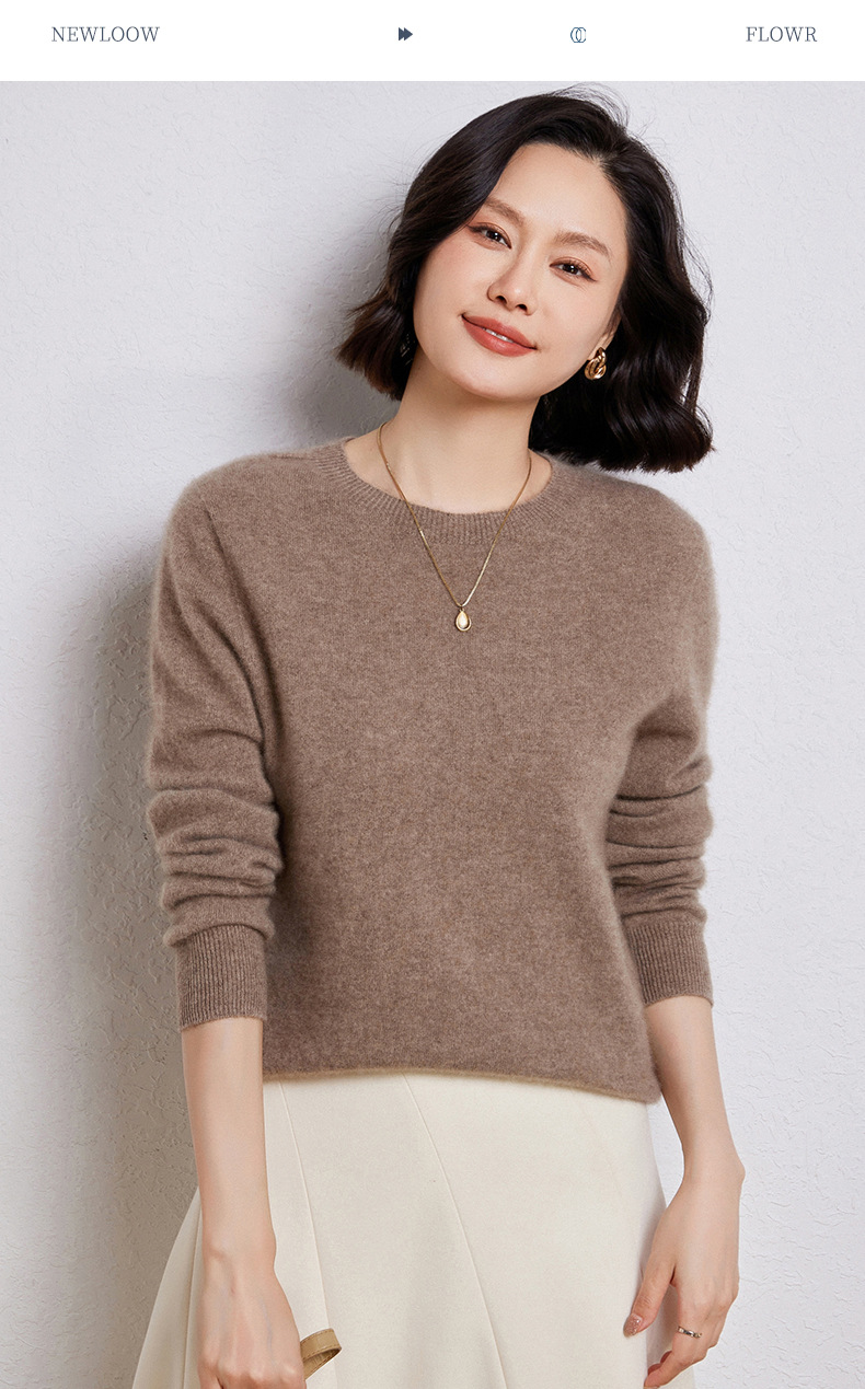 一线成衣圆领羊毛衫女秋冬新款纯色套头长袖宽松百搭针织毛衣打底详情28