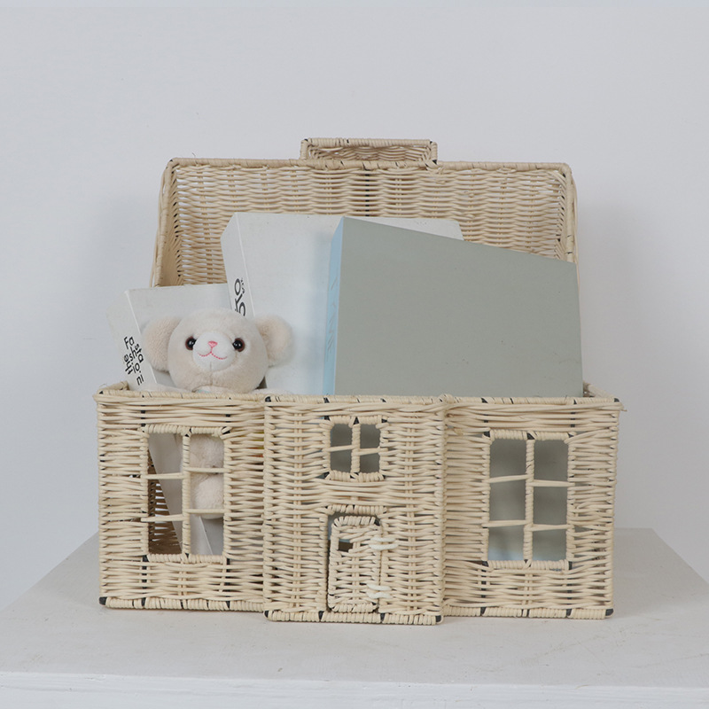 卡通城堡小房子藤编儿童玩具收纳筐儿童玩过家家房装饰品摄影道具