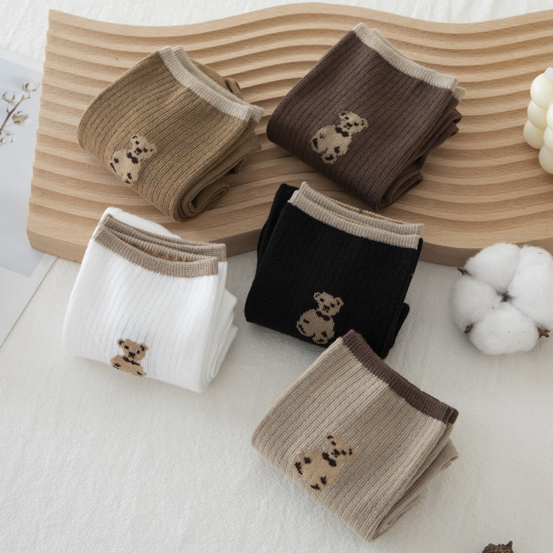 Little Bear Socks Women's mid-calf autumn and winter style Cute Japanese style Instagram trendy Korean coffee-colored fashionable pile socks autumn and winter long socks Application Scenario