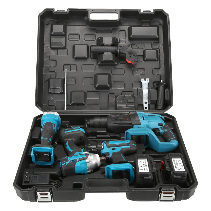 无刷锂电动工具套装 锂电冲击钻角磨机电钻扳手四件套2电池通用