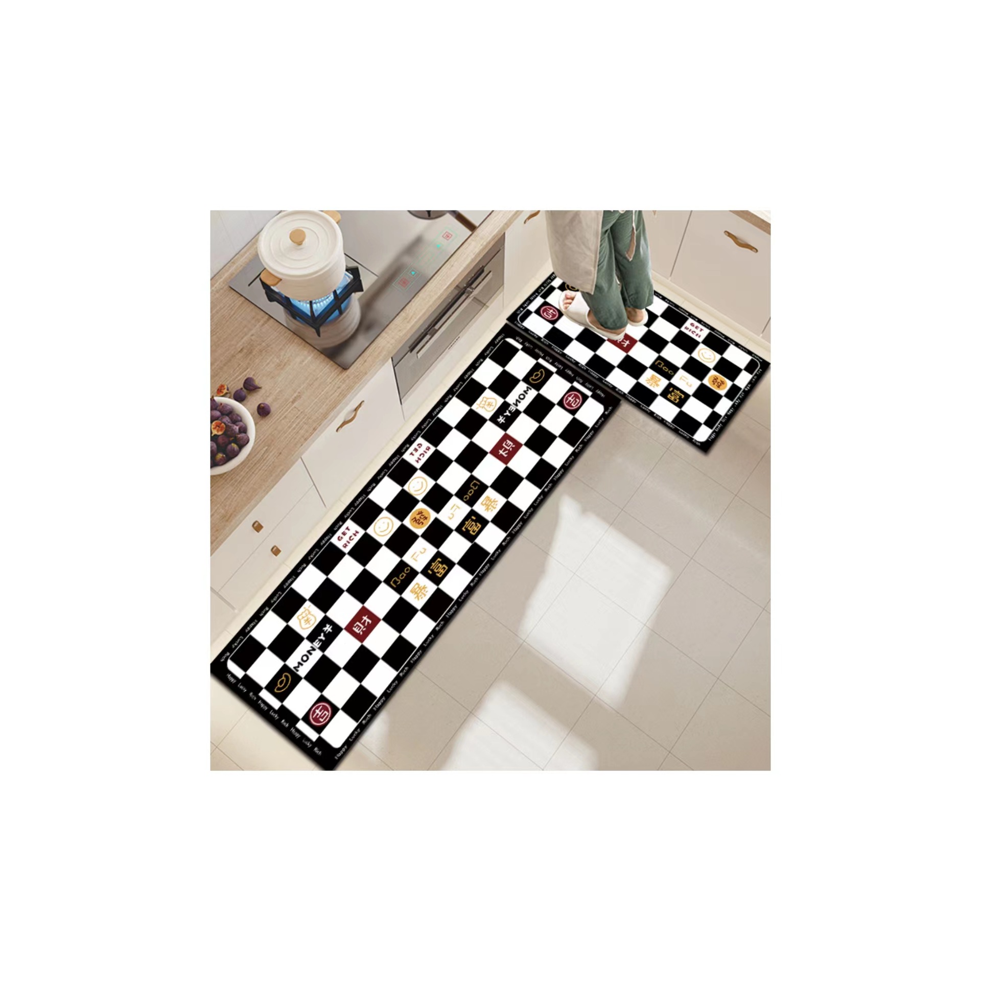 Small Fresh Fashion Flower Kitchen Special Absorbent Oil Absorbent Foot Mat Household Long Slip-Resistant And Dirty Diatom Mud Mat Item Picture