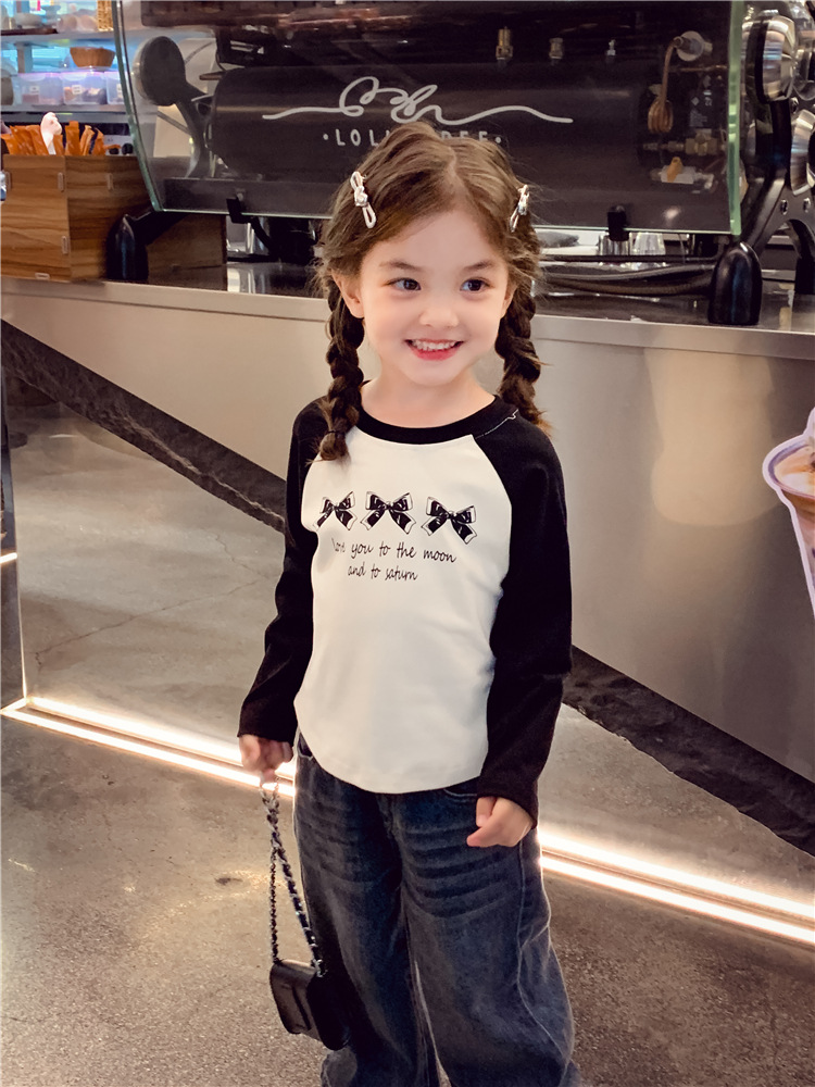 女童长袖T恤春装2025新款洋气儿童插肩袖撞色上衣女孩百搭打底衫详情8