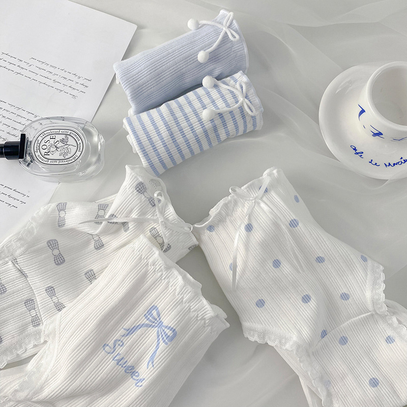 Original sea salt blue wind chime threaded underwear for women, pure cotton crotch, waist bag and hip, student and girl triangle pants for summer wholesale