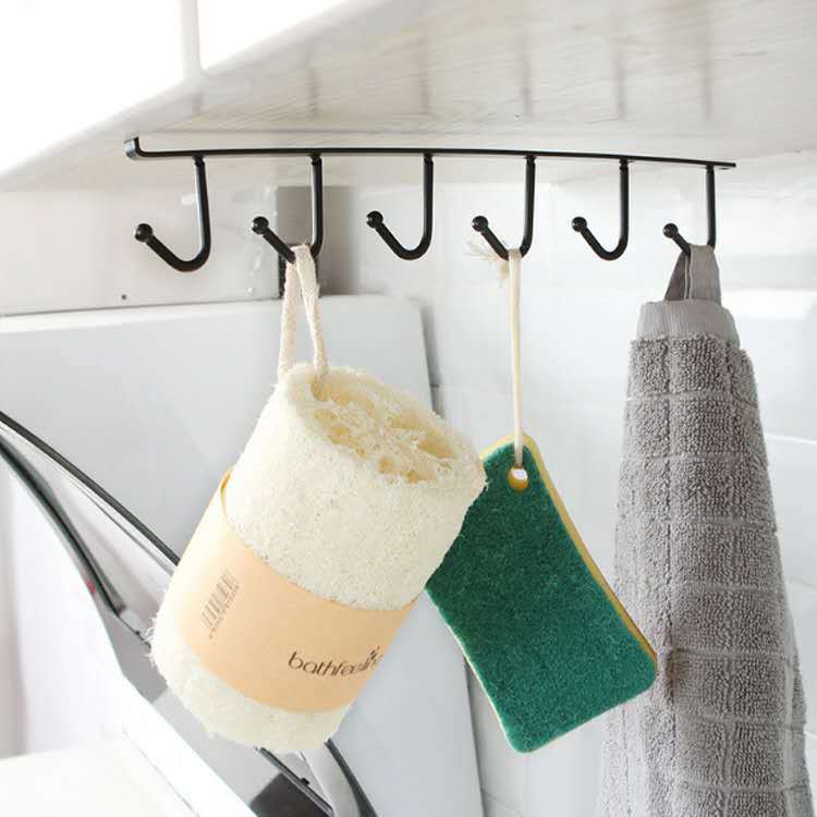 Wrought Iron Cabinet Storage Rack Multi-Functional Hook Wardrobe Organizer Kitchen Seamless Nail Free Hook 6 Hook details Picture
