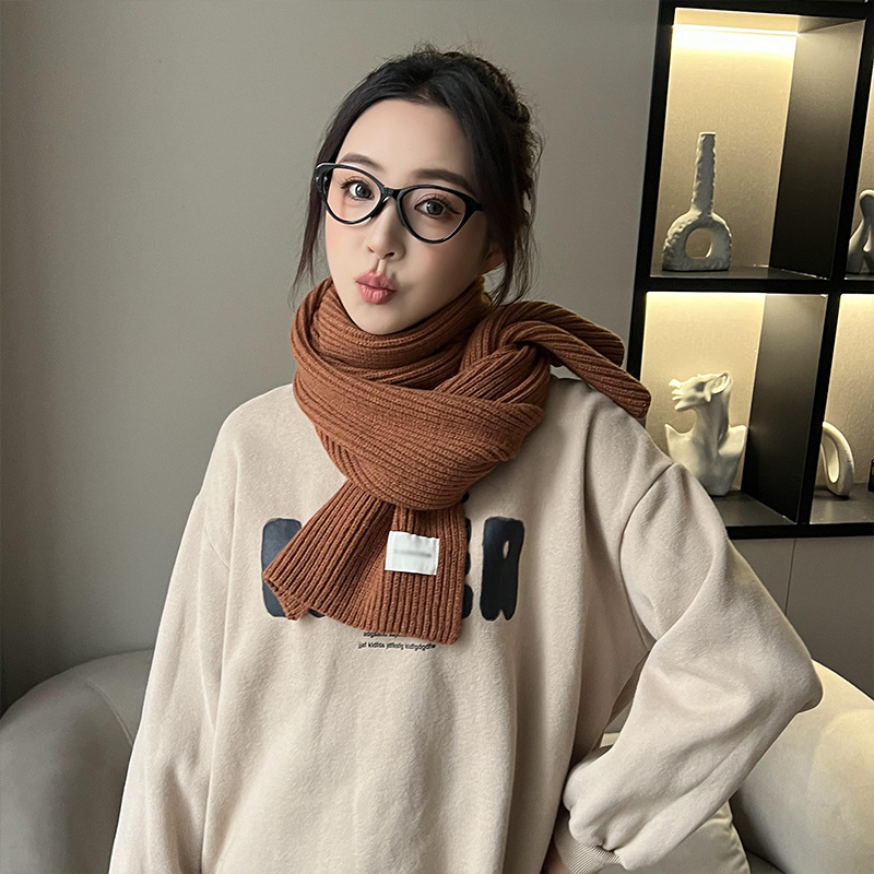 红色毛线围巾女冬季氛围感韩版百搭学生冬天保暖纯色加厚针织围脖详情15