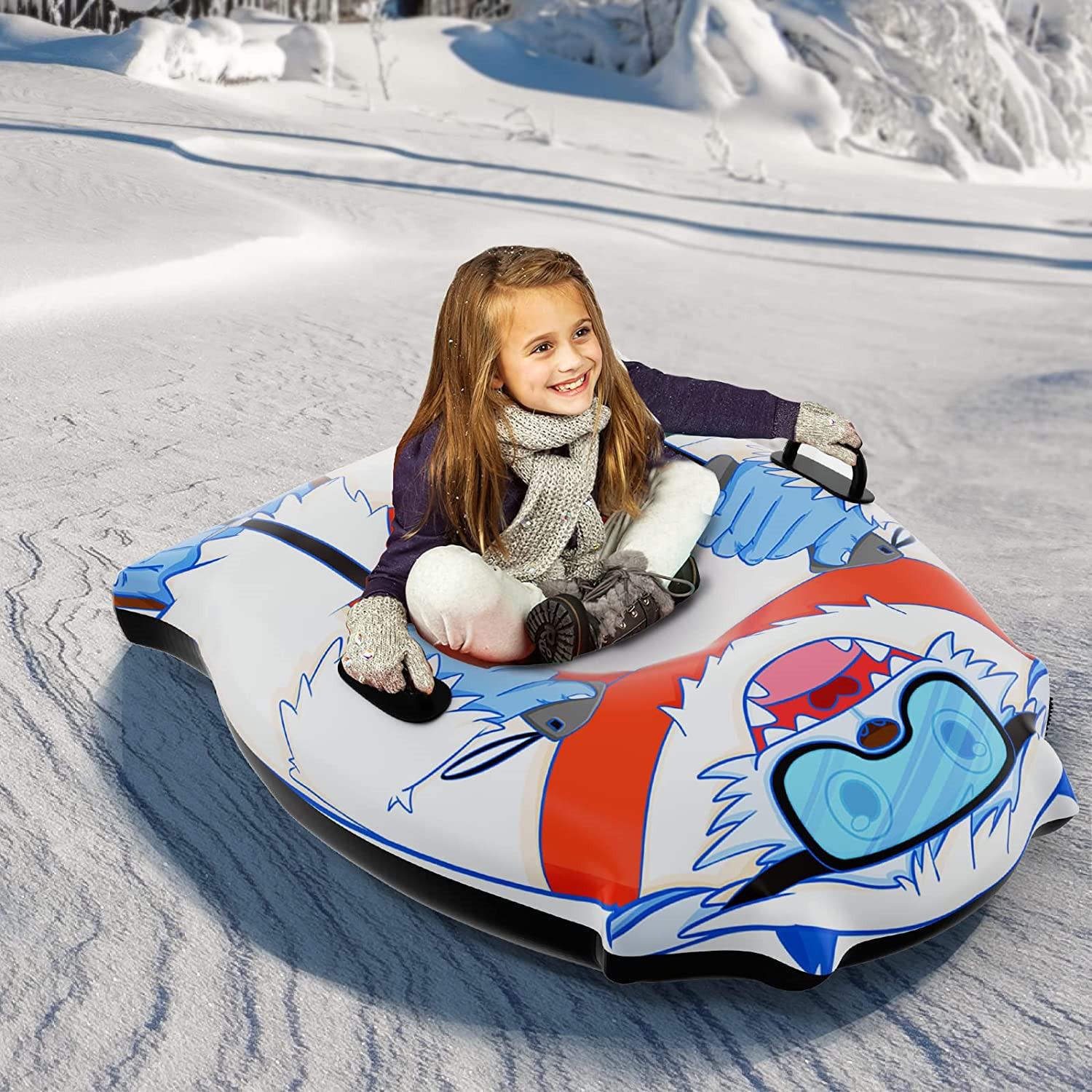 PVC加厚滑雪圈充气熊猫滑雪橇冬季滑雪胎雪地拖拉圈