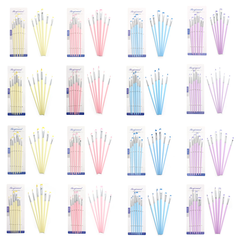 Boyixuan Art Set of 6 two-color woolen plastic stick macaron-colored children's painting nylon gouache pens Item Picture