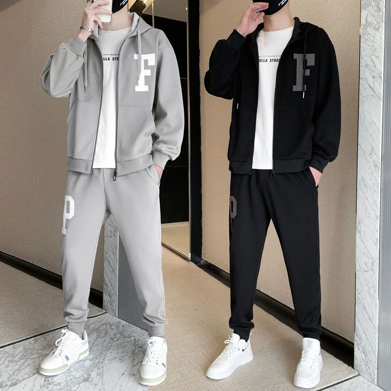 The new autumn and winter sportswear sets for men, Korean-style teenagers, hooded cardigans, jackets, sweatpants and long pants are trendy