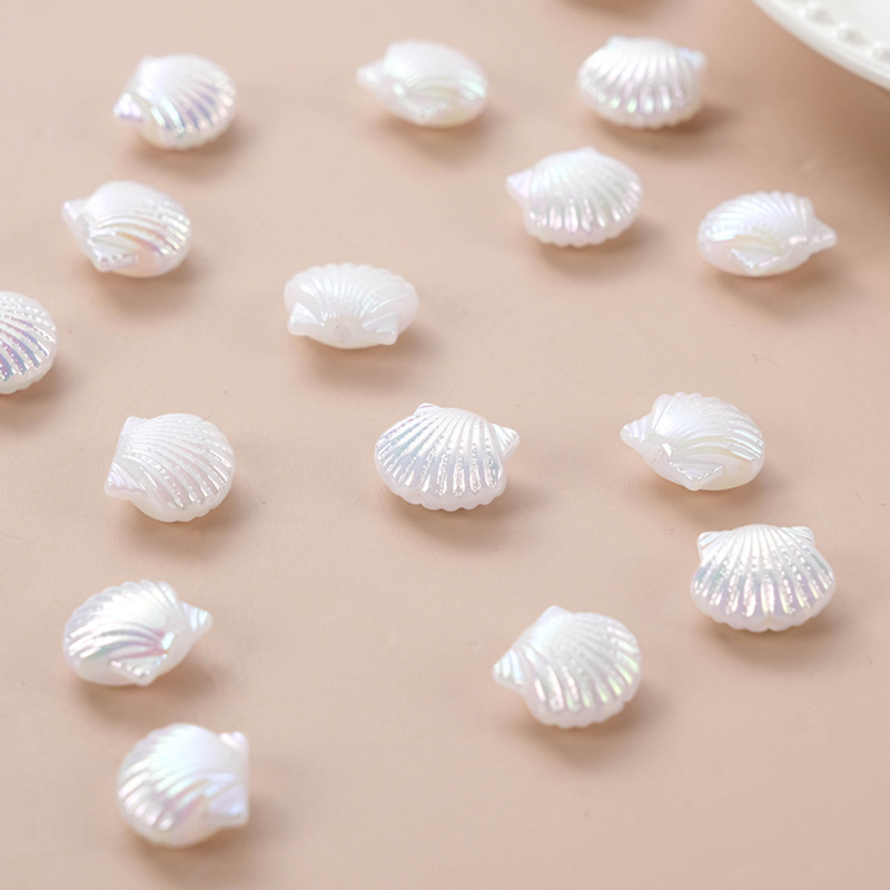 Series of dazzling pearl bright color shell straight hole ABS simulation pearl bracelets, necklaces, earrings diy loose beads details Picture