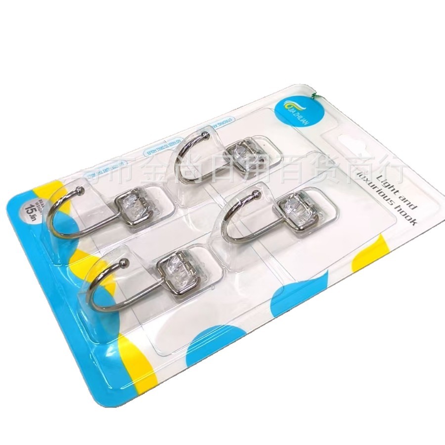 New one-card 3 large adhesive hooks, seamless hanging hooks, coat hooks, transparent hooks, no need for drilling, load-bearing adhesive hooks Item Picture