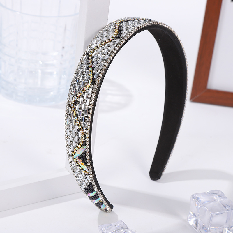 Wholesale Spot Temperament Full Drill Wide Edge Pressure Headband Cross-Border Goods Source Europe And The United States Fashion Sense Net Red Rhine-Diamond Headband Specification drawing