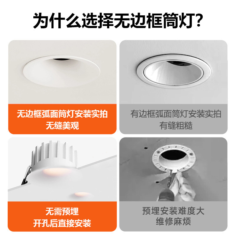 Ultra-thin seamless arc-shaped downlight, embedded frameless downlight, living room graffiti, smart led anti-glare downlight Application Scenario