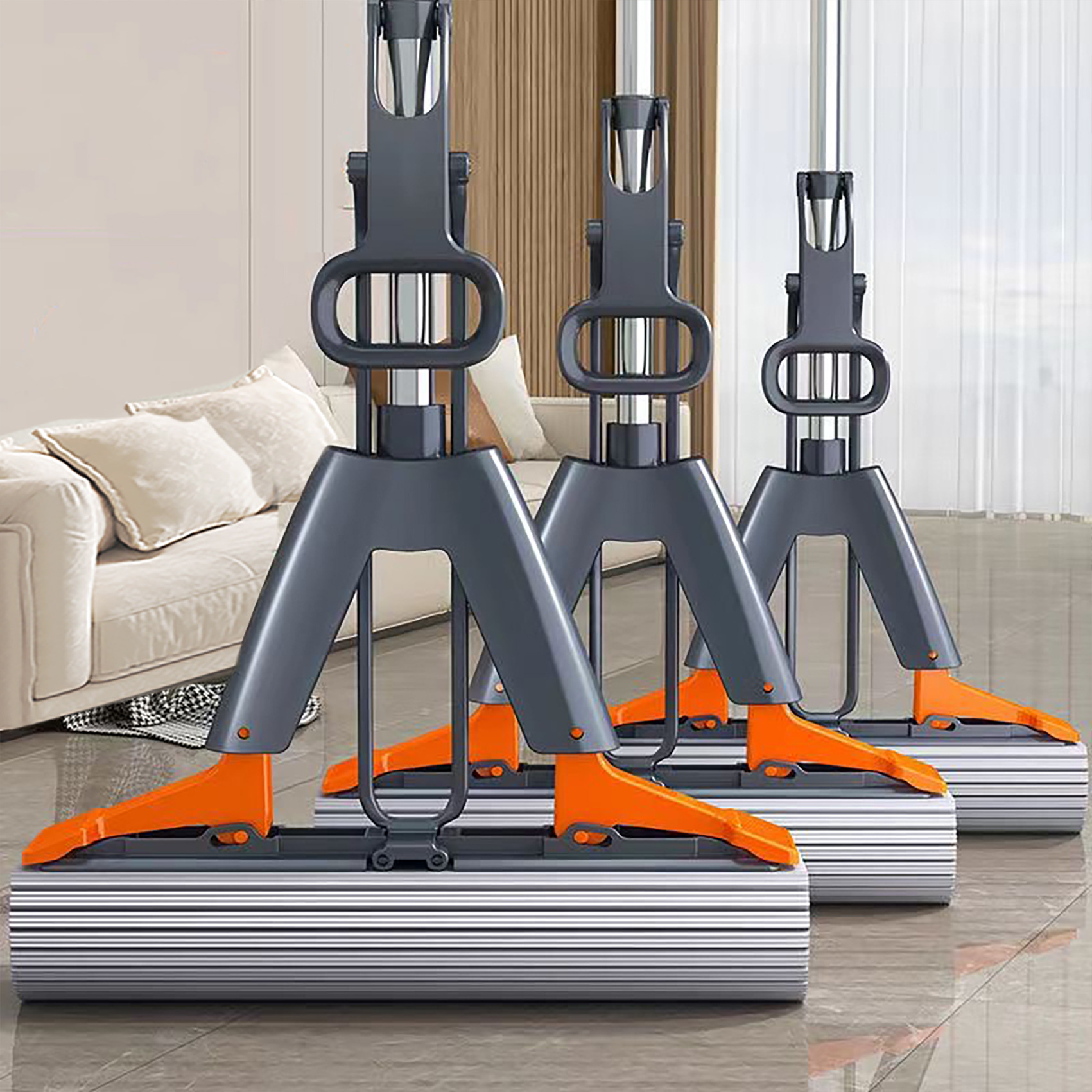 Rubber cotton mop, hand washable, dry and wet dual-purpose, household absorbent floor mop, large sponge head clean, folded and squeezed water type