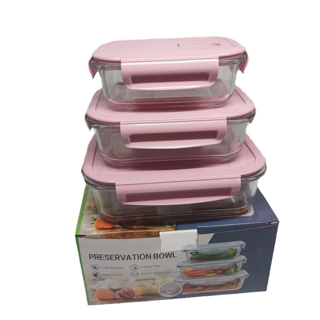 Rectangular Glass Crisper Square Low Borosilicate Lunch Box Round Lunch Box With Stomata 3-Piece Set Rs-201882