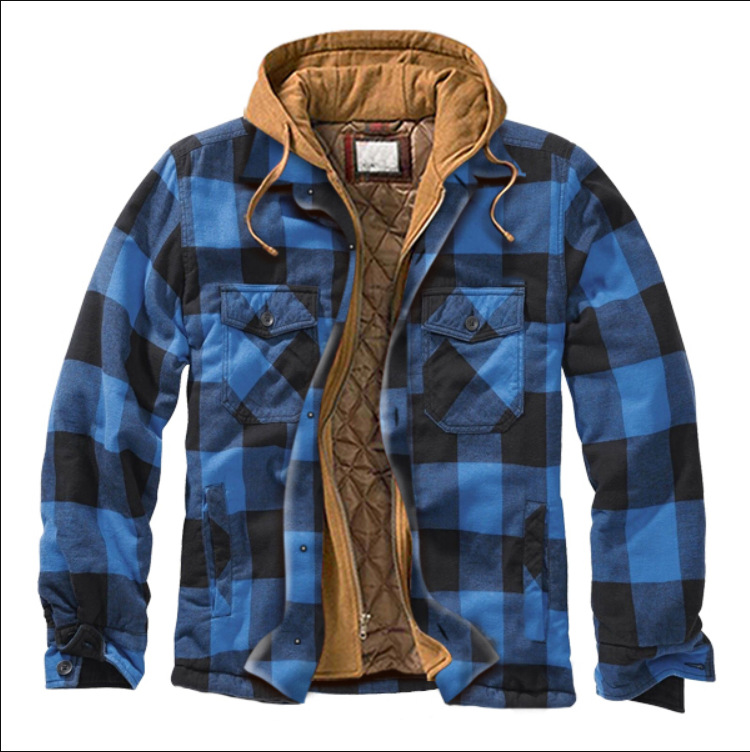 Thickened new men's men's checked coat, long-sleeved 3d woolen printed overcoat and cotton-padded jacket on the Amazon AliExpress independent station Application Scenario