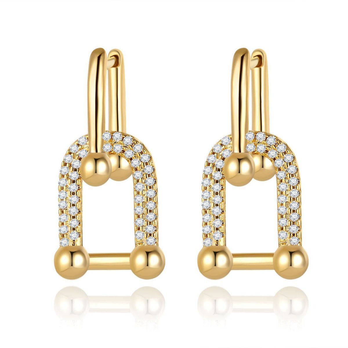 KIMOJ高品质耳饰明星耳环镀真金竹节双环耳圈欧美简约冷淡风耳扣