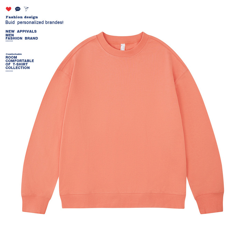 330g new off-shoulder hoodie pure cotton loose long-sleeved pullover round neck hoodie solid color men and women fixed printed logo full figure