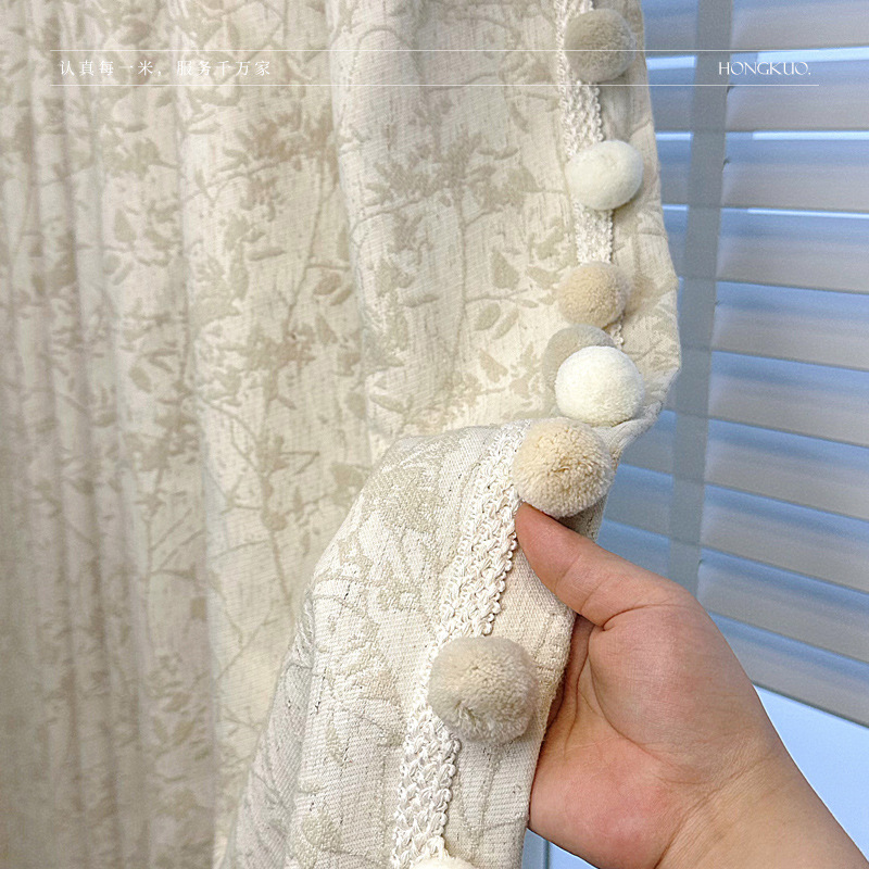 山枝高档棉麻底雪尼尔提花窗帘浅色可单挂深色可配纯色布美式风格