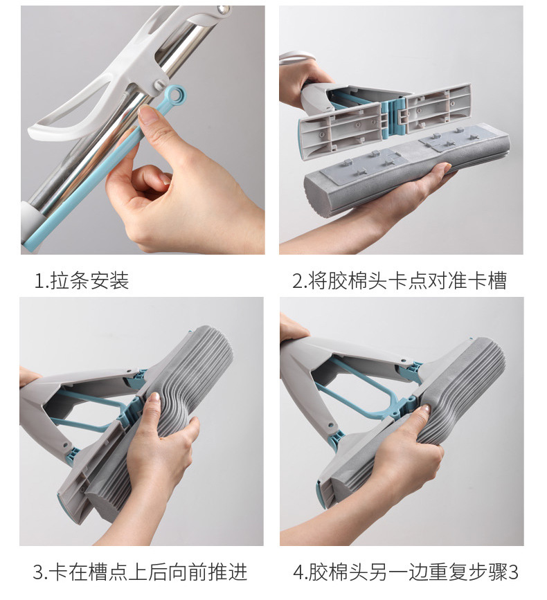 美丽雅吸水海绵拖把家用一拖净懒人免手洗对折式胶棉地拖百货批发详情12