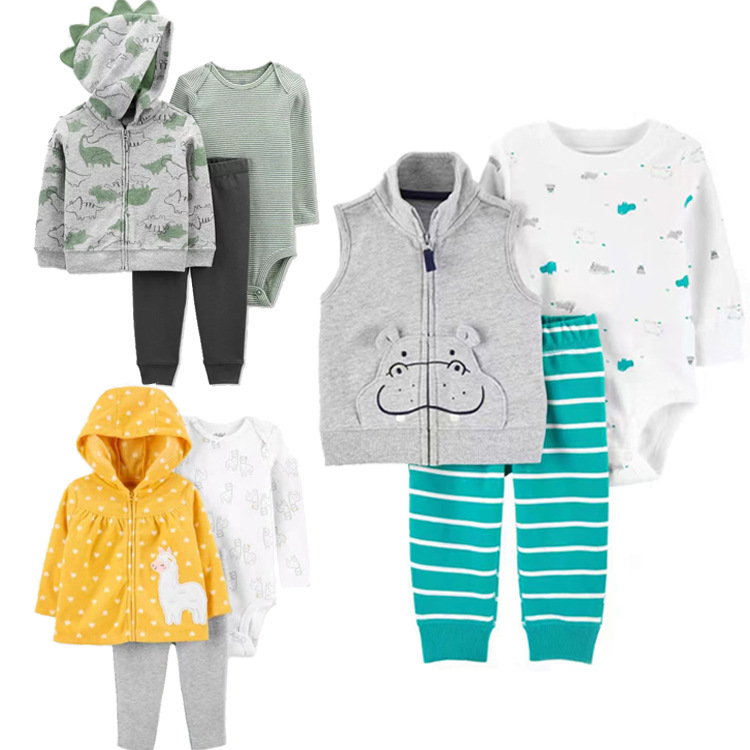 New autumn and winter children's sweatshirt fabric, men's and women's hooded long-sleeved baby three-piece set