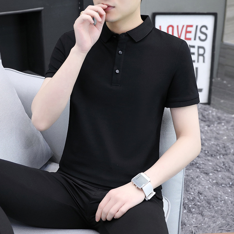 2022 Summer New polo shirt, men's work short-sleeved solid color lapel T-shirt, business casual leading T-shirt, thin style details Picture