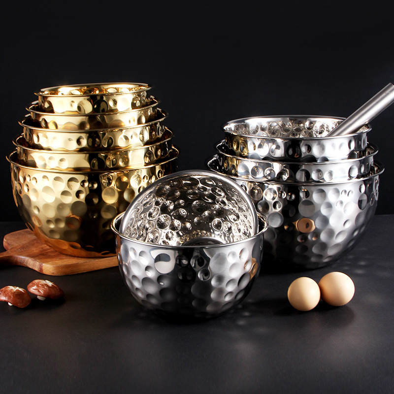 Cross-Border Stainless Steel Thickened Large Salad Bowl Home Whisk Bowl Hotel Decoration Fruit Bowl Wholesale Basin Kt Set details Picture